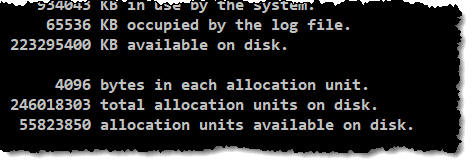 CHKDSK report showing cluster size